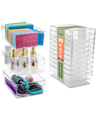 Sorbus 10 Pack Plastic Container Bins With Handles