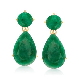 MAX + STONE 18K Gold Over Sterling Emerald Drop Earrings