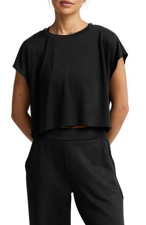 Beyond Yoga Studio Knit Crop T-Shirt in Black at Nordstrom, Size X-Large
