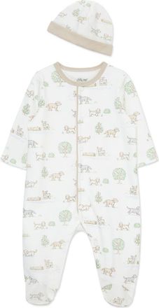 Little Me Puppy Park Cotton Footie & Hat Set in Ivory at Nordstrom, Size Newborn