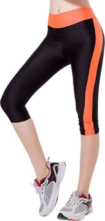 Generic Capri Leggings for Women UK High Waist 3/4 Length Yoga Pants Workout Running Sports Cropped Trousers Gym Exercise Athletic Tracksuit Bottoms Orange