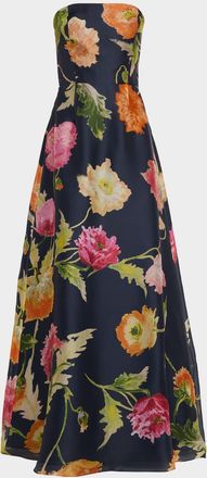 Carolina Herrera Strapless A-Line Floral Silk Gown