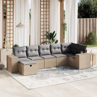 vidaXL Juego De Sof&aacute;s Jard&iacute;n Con Cojines Beige Mezcla 7 Pzas Rat&aacute;n Pe Vidaxl