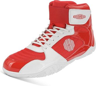 Generic Boxing Shoes for Men Mid-Top Fighting Sports Training Footwear Breathable Non Slip Adult Fitness Sneakers,Red,8.5 UK