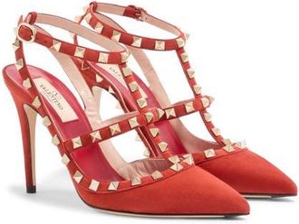 Valentino Rockstud Pointed Toe Ankle Strap Pump in Red at Nordstrom, Size 10.5Us