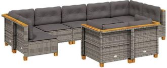 vidaXL Set De Muebles De Jard&iacute;n 9 Pzas Y Cojines Rat&aacute;n Sint&eacute;tico Gris Vidaxl