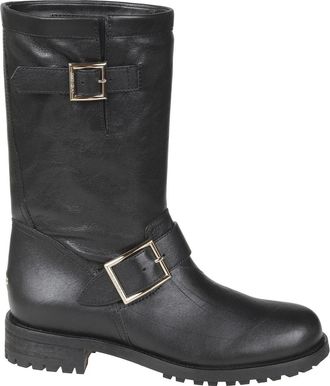 Jimmy Choo London Biker Mid - Dames - Hoge Laarzen - Zwart - 37 1/2 EU - Leer - Schoenen