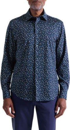Bugatchi James OoohCotton Cocktail Print Button-Up Shirt in Navy at Nordstrom Rack, Size Xxx-Large