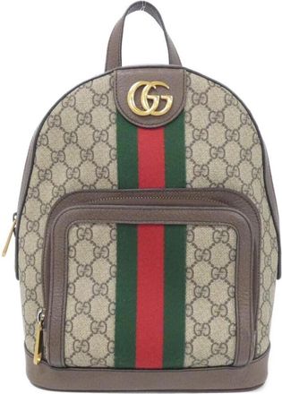 Gucci Beige Brown Gg Supreme Leather Backpack (Pre-Owned)