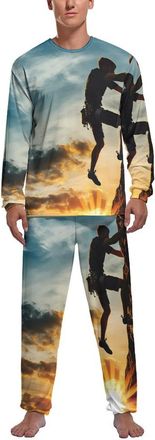 Generic Man Climbing on Rock Mountain Sunset Mens Pyjama Set Soft Long Sleeve Sleepwear Lounge Set Pjs
