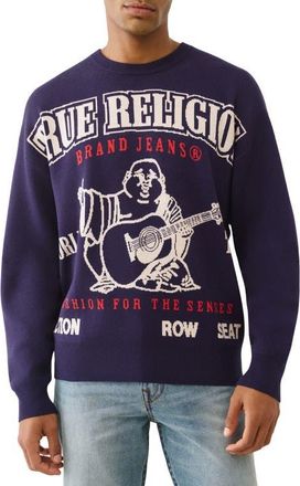 True Religion Boxy Logo Sweater in Eclipse at Nordstrom, Size Xxx-Large
