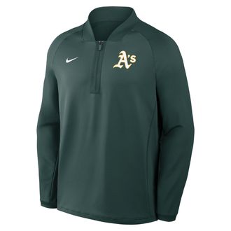 Nike Athletics Authentic Collection Nike Mens Dri-FIT MLB 1/2-Zip Long-Sleeve Top in Green | 04H93EYFZ-KRR