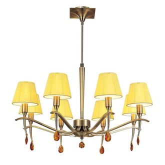 Netlighting Siena Pendant Brass 8 Light E14 Round Amber Cream Shades Amber Crystal in Yellow