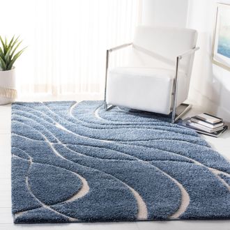 Safavieh Florida Shag Machine Made Area Rug, Light Blue / Cream Modern Style Easy Care