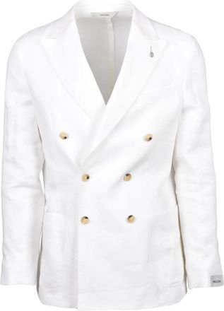 Paoloni Double-Breasted Linen Blazer Jacket - White