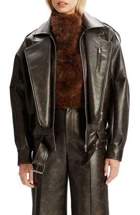 Bardot Kavi Oversize Faux Leather Moto Jacket in Dark Choco at Nordstrom, Size Small