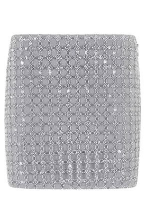 Rotate Gray Beaded All-Over Rhinestone Polyester Mini Skirt
