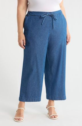 Jones New York Pull-On Drawstring Chambray Crop Wide Leg Pants in Libra Wash at Nordstrom, Size 3 X