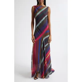 Christopher John Rogers Louie Stripe Cowl Back Bias Crinkle Chiffon Gown in Roux at Nordstrom, Size 4