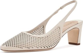 Lauren Ralph Lauren Klaire Perforated Leather Slingback Pumps Womens Shoes Soft White : 8.5 B - Medium