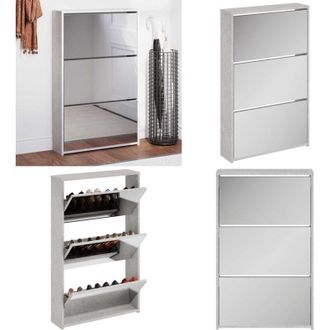 vidaXL Scarpiera con Specchio a 3 Livelli Grigio cemento 63x17x102,5cm - Scarpiera con specchio - Scarpiera per ingresso