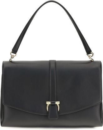 Ferragamo Womens Shoulder Bag Mia Large Black Calf Leather
