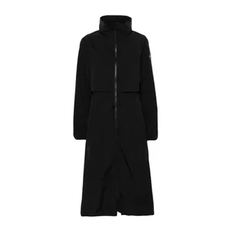 Canada Goose Rain Jackets, female, Black, Size: S Black Long Raincoat Zip Fastening Logo