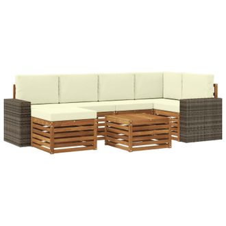 vidaXL Conjunto De Sof&aacute; Seccional Con Coj&iacute;n 7 Pcs Natural Y Crema Vidaxl