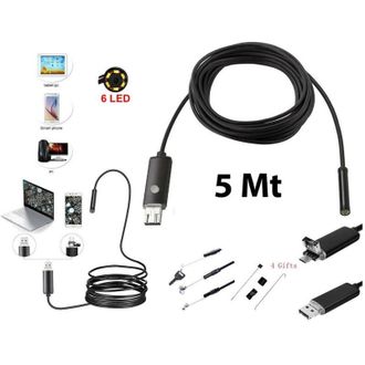 Trade Shop Trade Shop - Telecamera Endoscopica 6 Led Tubo Flessibile Usb 5 Mt Impermeabile Ispezione
