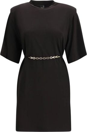 Pinko Allie Korte Jurk met Gestructureerde Schouders en Ketting - Dames - Korte kleedjes - Zwart - S - Nylon - Kleedjes