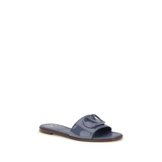 Valentino Garavani VLogo Patent Leather Slide Sandals - Blue