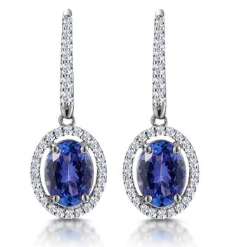 The Diamond Store 1.6ct Tanzanite and Diamond Halo Earrings 18KW Gold Asteria Collection