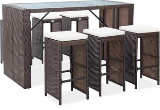 vidaXL Set De Bar Para Jard&iacute;n 7 Pzas Y Cojines Rat&aacute;n Sint&eacute;tico Marr&oacute;n Vidaxl