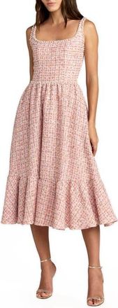 Mac Duggal Pearl Embellished Sleeveless Boucle Midi Dress in Pink Multi at Nordstrom, Size 12