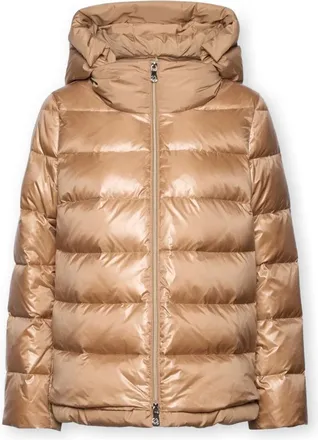 Elena Miro Jassen, Dames, Beige, 2Xl, Nylon, Lichtgewicht Gewatteerd Nylon Donsjack
