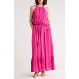 West K Halter Neck Gauze Maxi Dress in Fuschia at Nordstrom Rack, Size X-Small