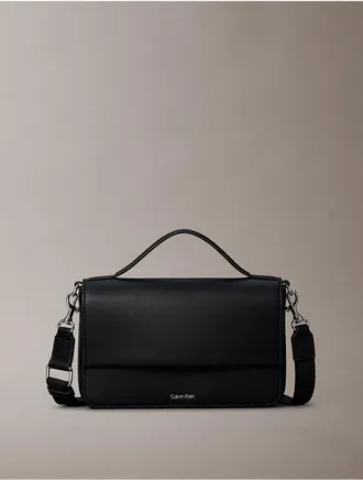 Calvin Klein Womens Signature Logo Strap Flap Phone Crossbody - Black