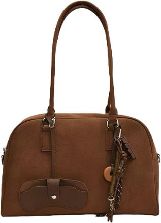 Generic Ladies Suede Shoulder Bag - Large Faux Suede Tote with Pendant, Soft Hobo Handbag for Work, Shopping, Travel & Everyday Use (brown)