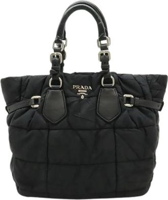 Prada Pre-owned Nylon Leather Logo Tote Bag Bn 1583 - Dames - Vintage Handtas - Zwart - ONE Size - Nylon - Vintage