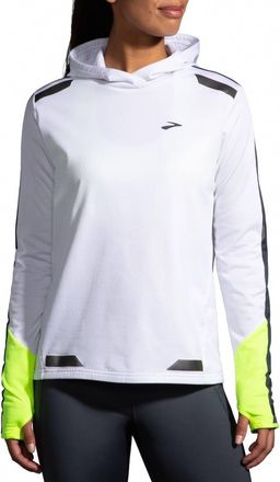 Brooks Womens Run Visible Thermal Hoodie In White/asphalt/nightlife
