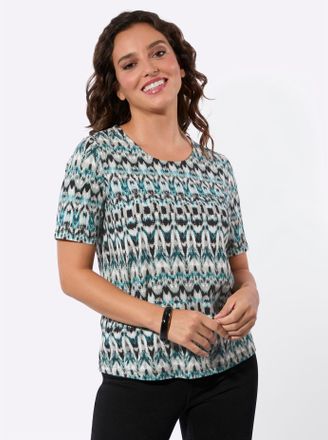 Casual Looks Kurzarmshirt CASUAL LOOKS Kurzarm-Shirt, Damen, Gr. 36, mint, salbei, bedruckt, 95% Viskose, 5% Elasthan, gemustert, mehrfarbig, Shirts Kurzarmshirt