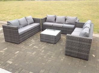 Fimous Outdoor Rattan Garden Furniture Lounge Sofa Set With Square Coffee Table in Dark Grey
