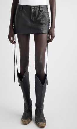 Balenciaga Lace-Up Leather Miniskirt in 1000 Black at Nordstrom, Size 10 Us