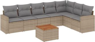 vidaXL Juego De Sof&aacute;s Jard&iacute;n Con Cojines Beige Mezcla 8 Pzas Rat&aacute;n Pe Vidaxl