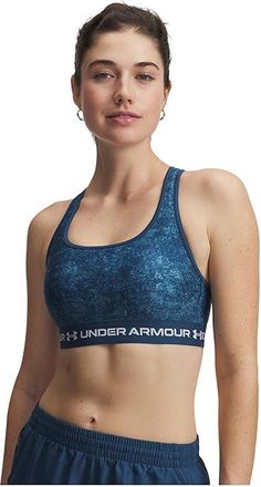 Under Armour Cross-Back Mid Print Womens Lingerie Wham Blue/White : 2XL (US 18), Polyester/Elastane