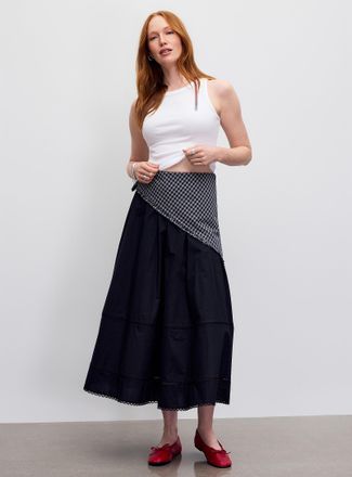 Contemporaine Womens Scalloped trim poplin skirt