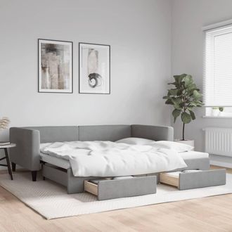 vidaXL Sof&aacute; Cama Nido Con Cajones Tela Gris Claro 100x200 Cm Vidaxl