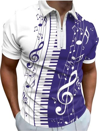 Generic Short Sleeve Polo Shirt for Men Plain Tee Tops Mens Summer Digital Printing Fashion Poster Holiday Beach Lapel Zipper Short Sleeve Henley Shirt for Wo