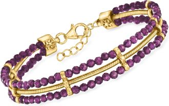 Ross-Simons Amethyst Bead and Snake-Chain Bracelet in 18kt Gold Over Sterling