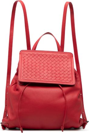 Bottega Veneta Pre-owned Womens Leather Intrecciato Backpack - Red - One Size